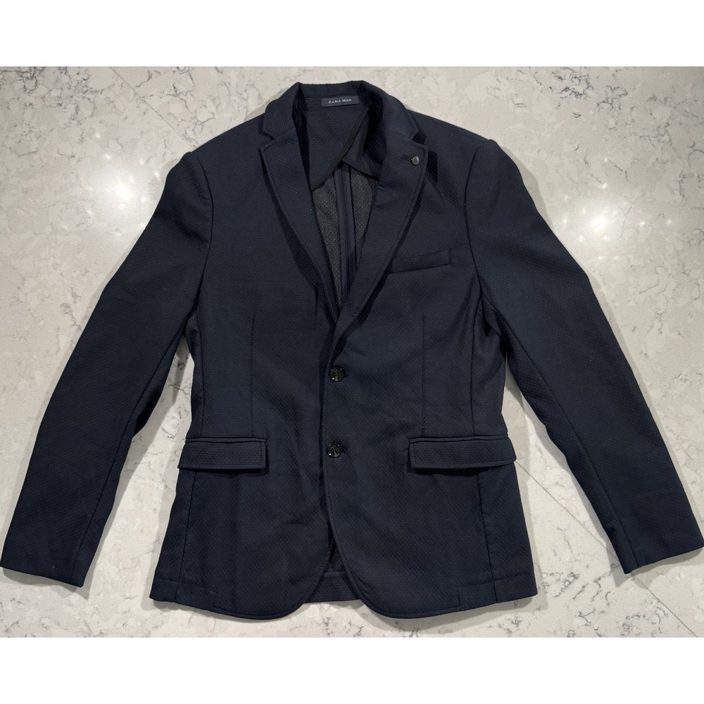 Zara Blazer Jacket Mens 42 Navy Blue Business Casual Quiet Luxury Sport Coat